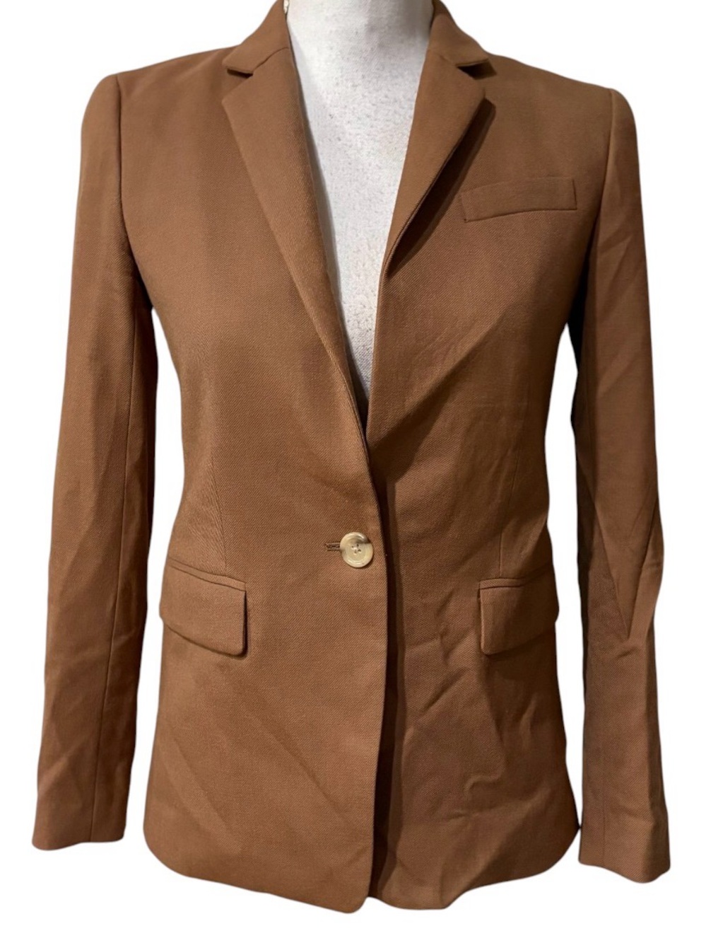 J.Crew Regent Blazer Womens 0P Camel Brown Wool Blend Single Button Jacket